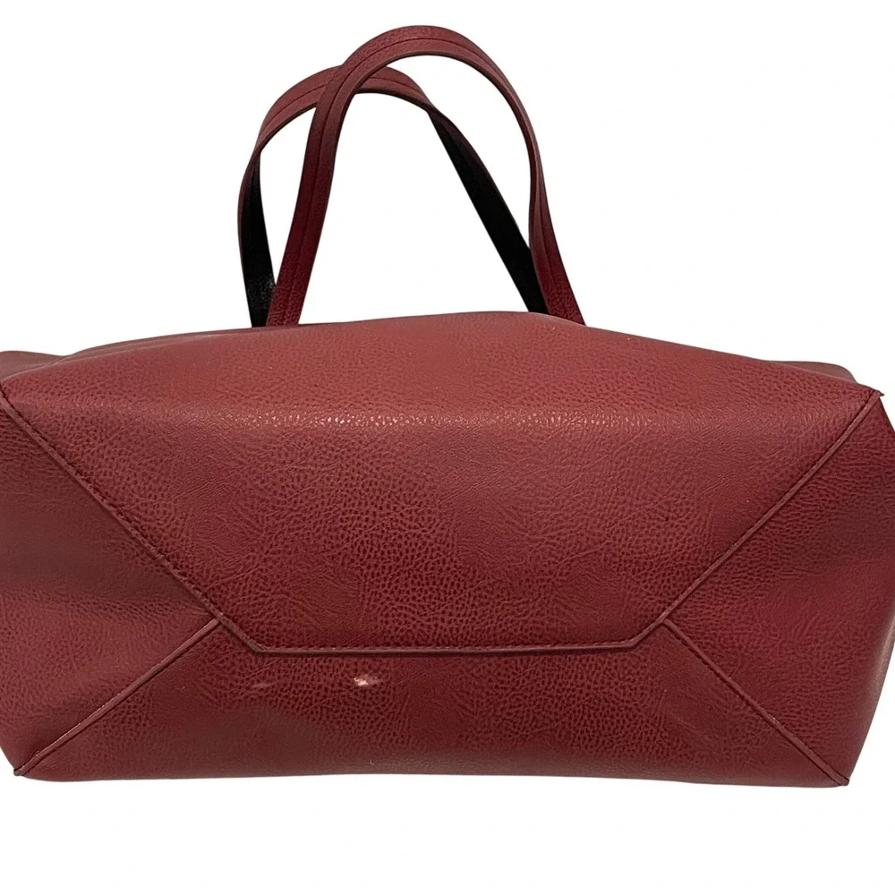 Reversible Faux Leather Tote Bag Women Burgundy Black‎ Everyday Carryall